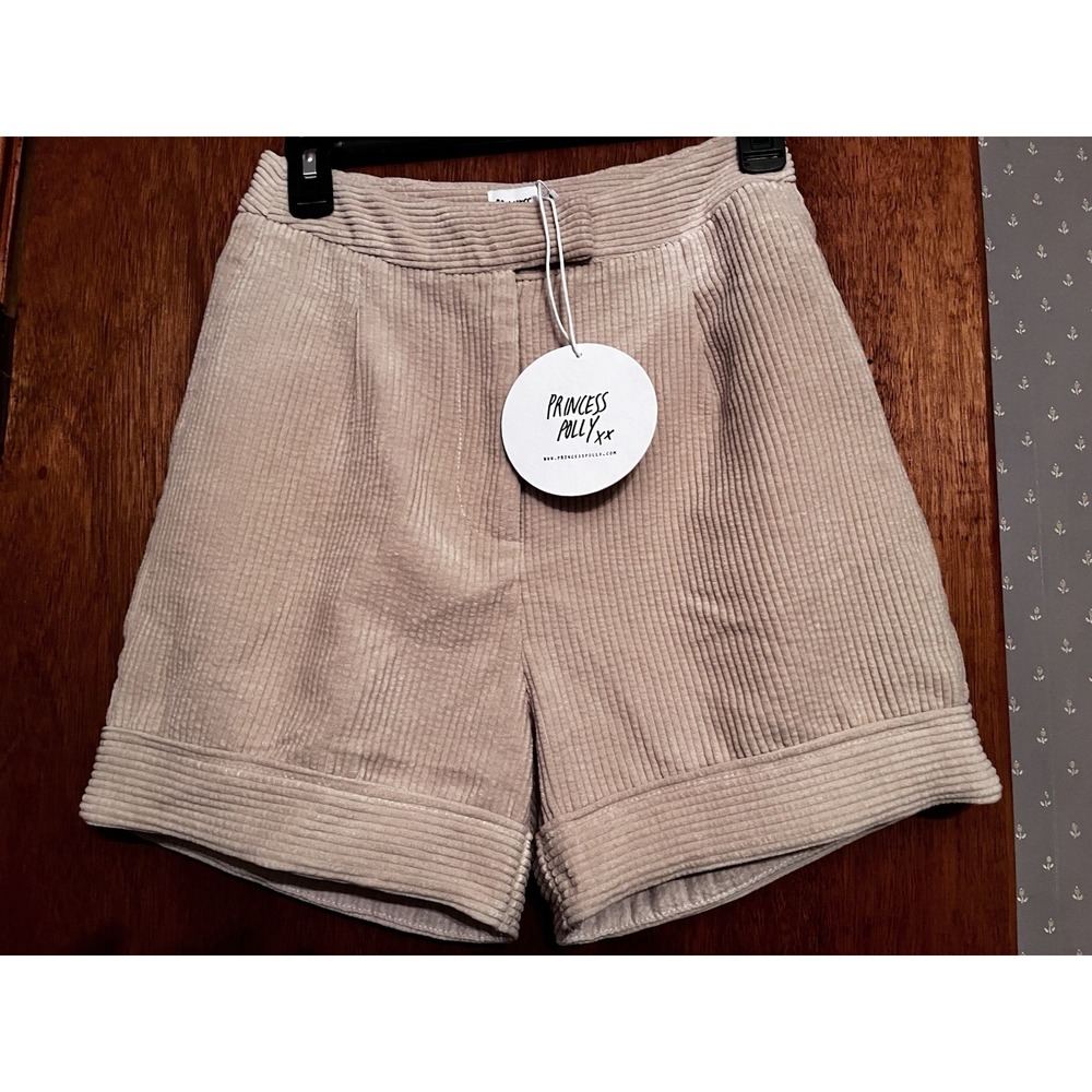 Princess Polly Edwards Corduroy Shorts Beige Size 2 US / 6 AU NWT High Waist [i]